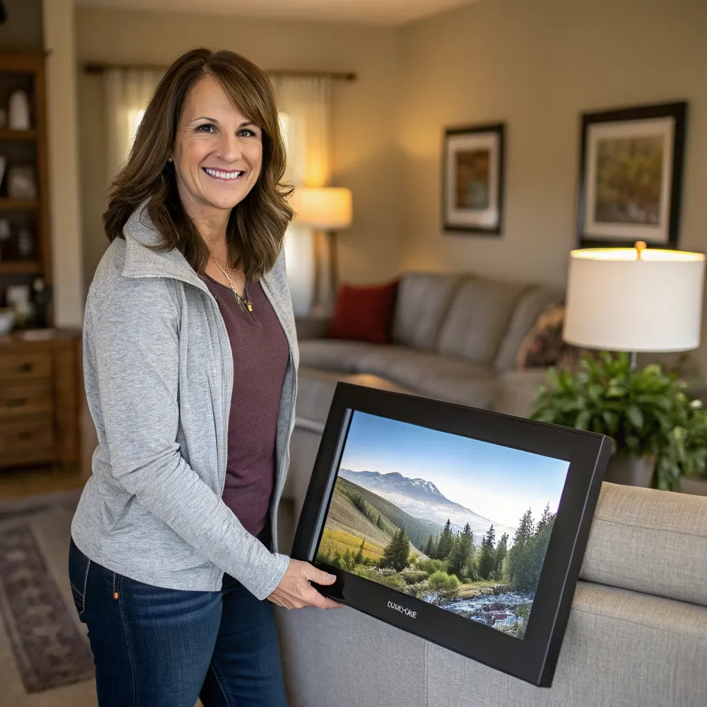 Lisa Smith with a digital photo frame